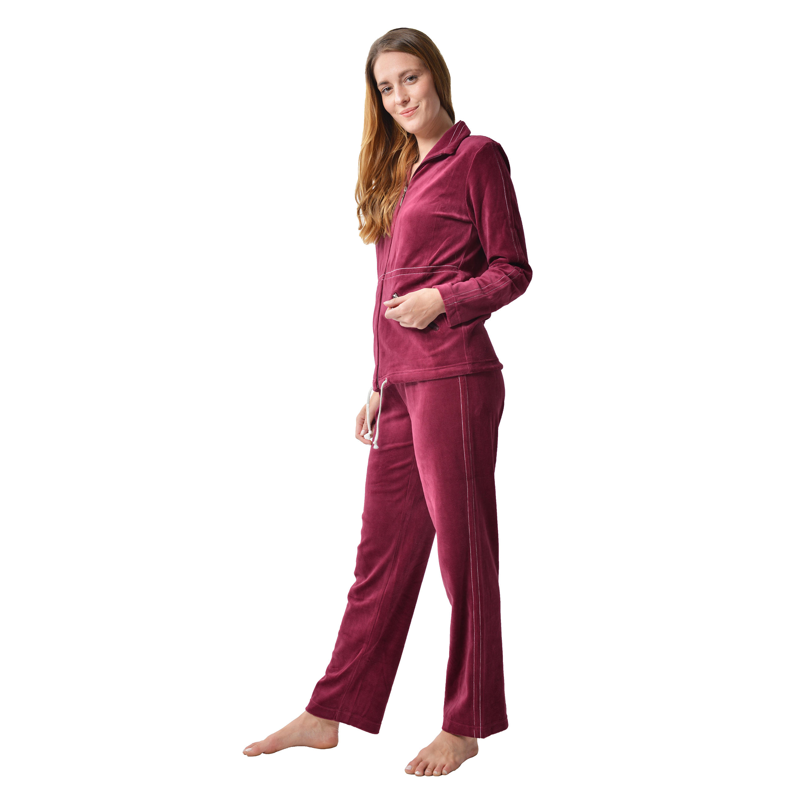 RAIKOU Hausanzug Freizeitanzug Homewear Trainingsanzug mit Reißverschluss,  dezente Ziersteppung, Seilzug im unteren Saum