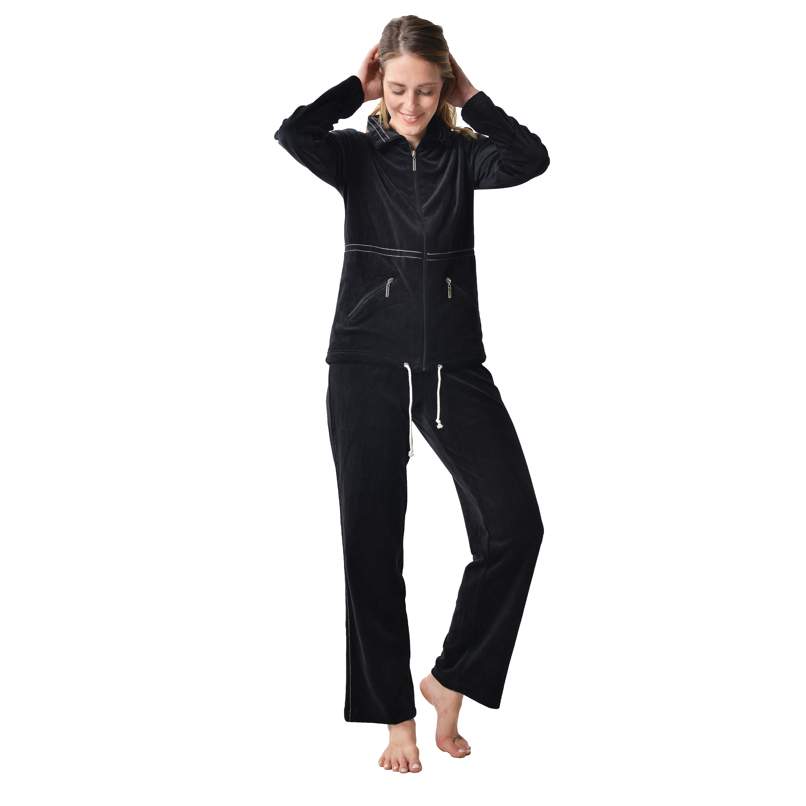 RAIKOU Hausanzug Freizeitanzug Homewear Trainingsanzug mit Reißverschluss,  dezente Ziersteppung, Seilzug im unteren Saum