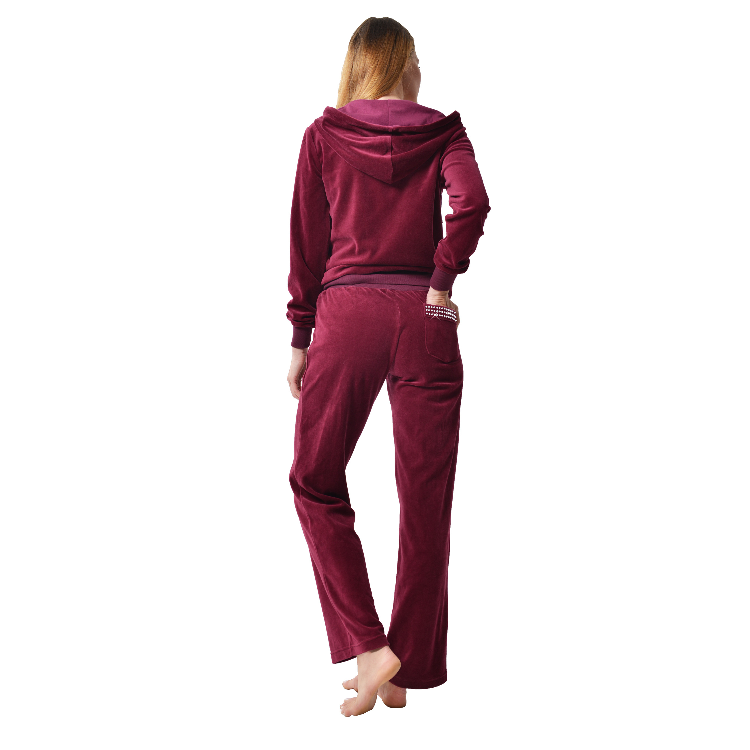 Raikou Damen Micro Velours Freizeitanzug Hausanzug mit Reißverschluss Nicki-Anzug Zweiteiliger Schlafanzug mit Strasssteinen