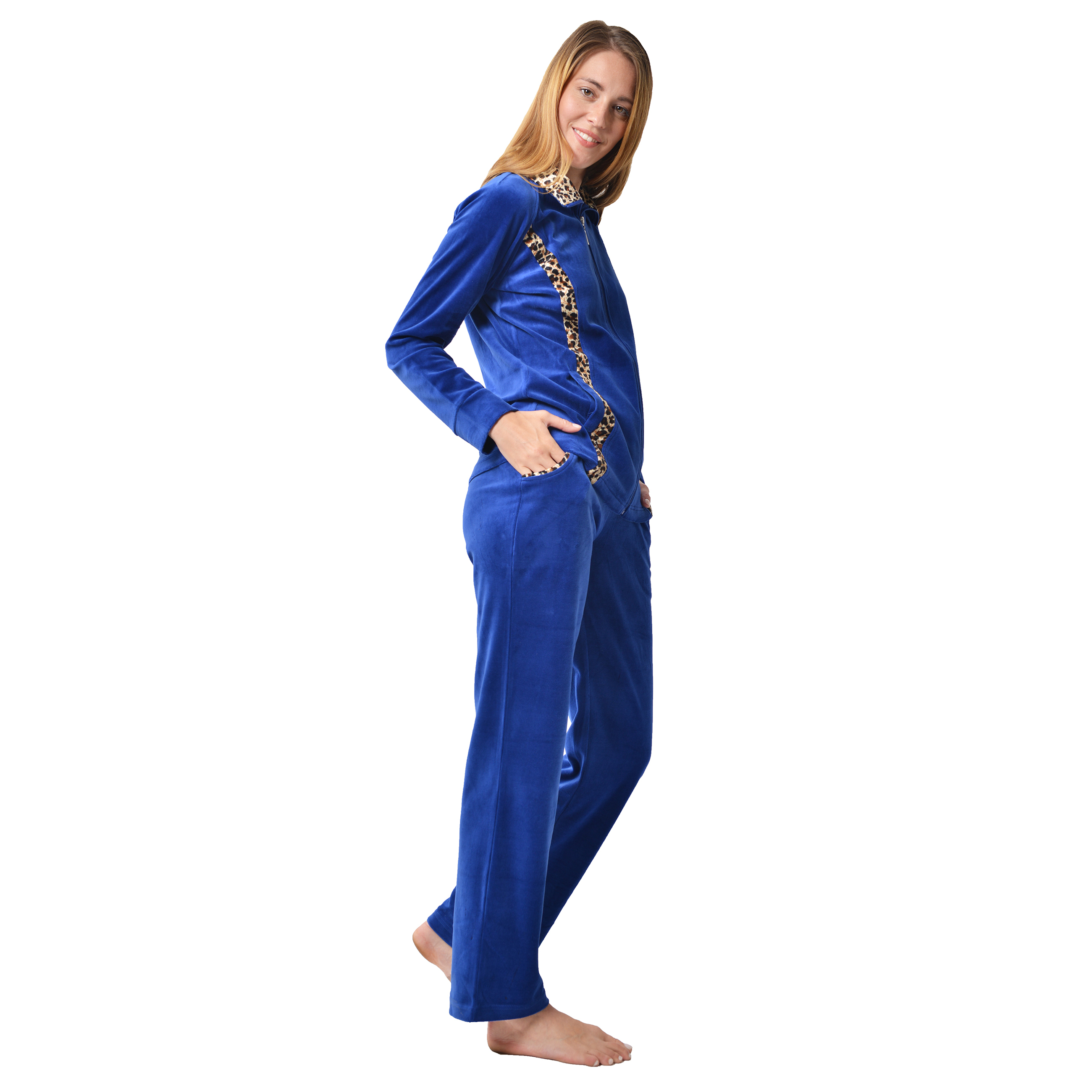 RAIKOU Nicki Velours Damen Hausanzug Freizeitanzug Jogginganzug mit Reißverschluss und Leo Print