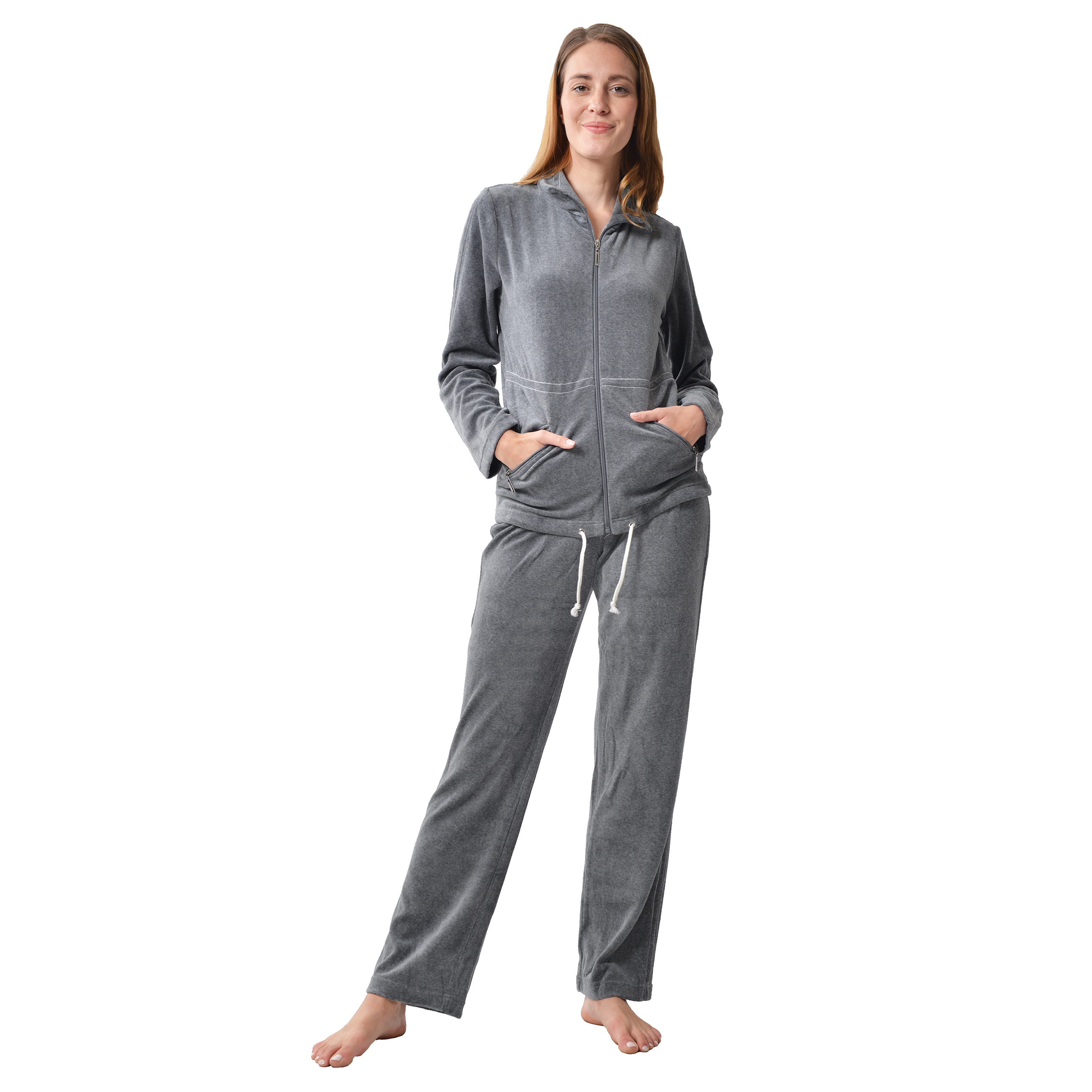 RAIKOU Hausanzug Freizeitanzug Homewear Trainingsanzug mit Reißverschluss,  dezente Ziersteppung, Seilzug im unteren Saum