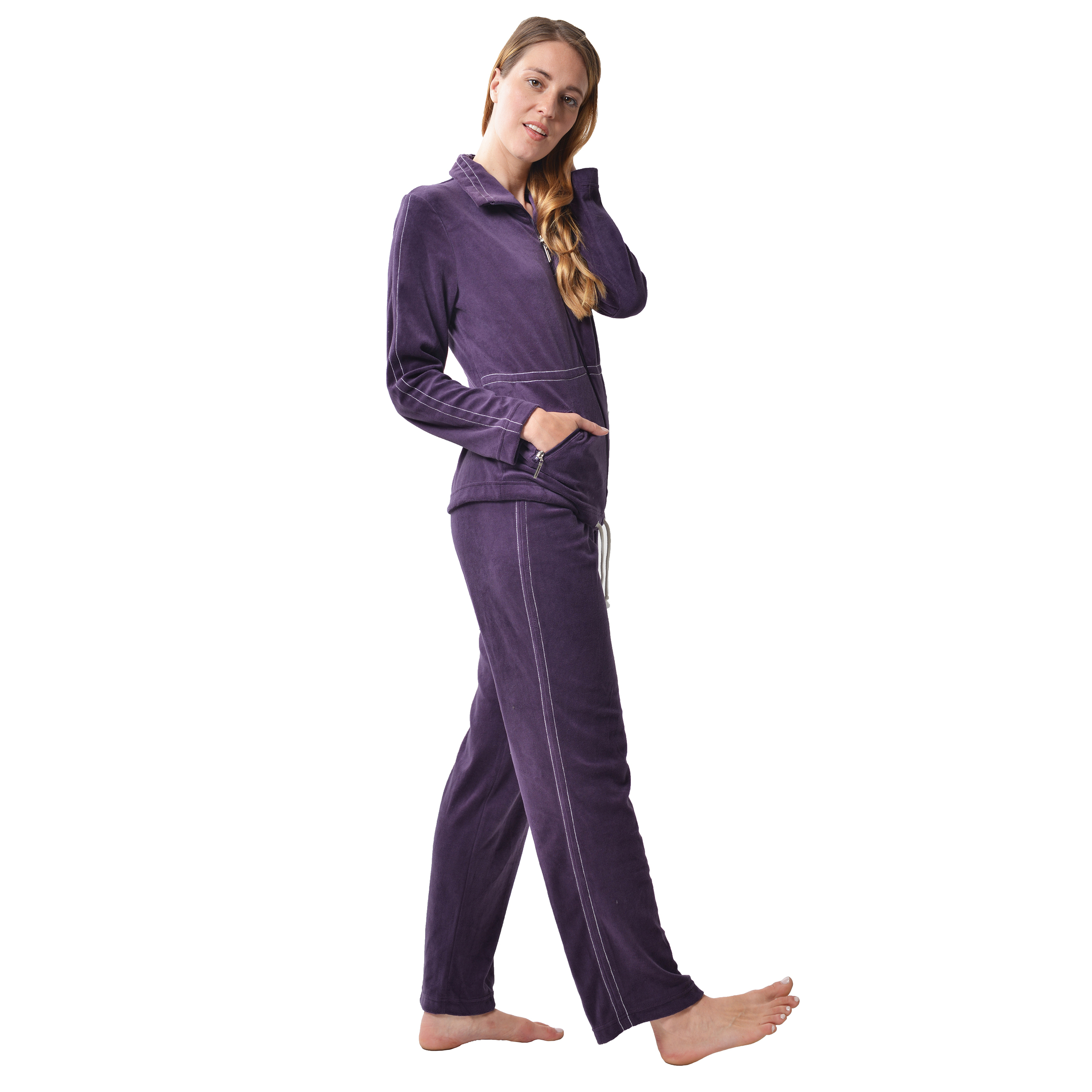 RAIKOU Hausanzug Freizeitanzug Homewear Trainingsanzug mit Reißverschluss,  dezente Ziersteppung, Seilzug im unteren Saum