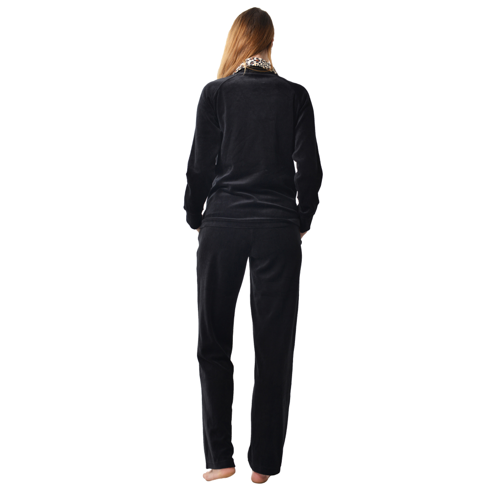 RAIKOU Nicki Velours Damen Hausanzug Freizeitanzug Jogginganzug mit Reißverschluss und Leo Print