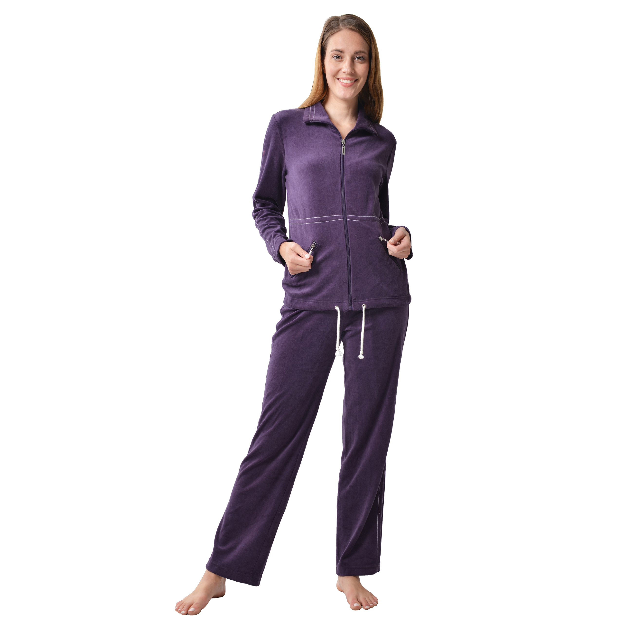 RAIKOU Hausanzug Freizeitanzug Homewear Trainingsanzug mit Reißverschluss,  dezente Ziersteppung, Seilzug im unteren Saum