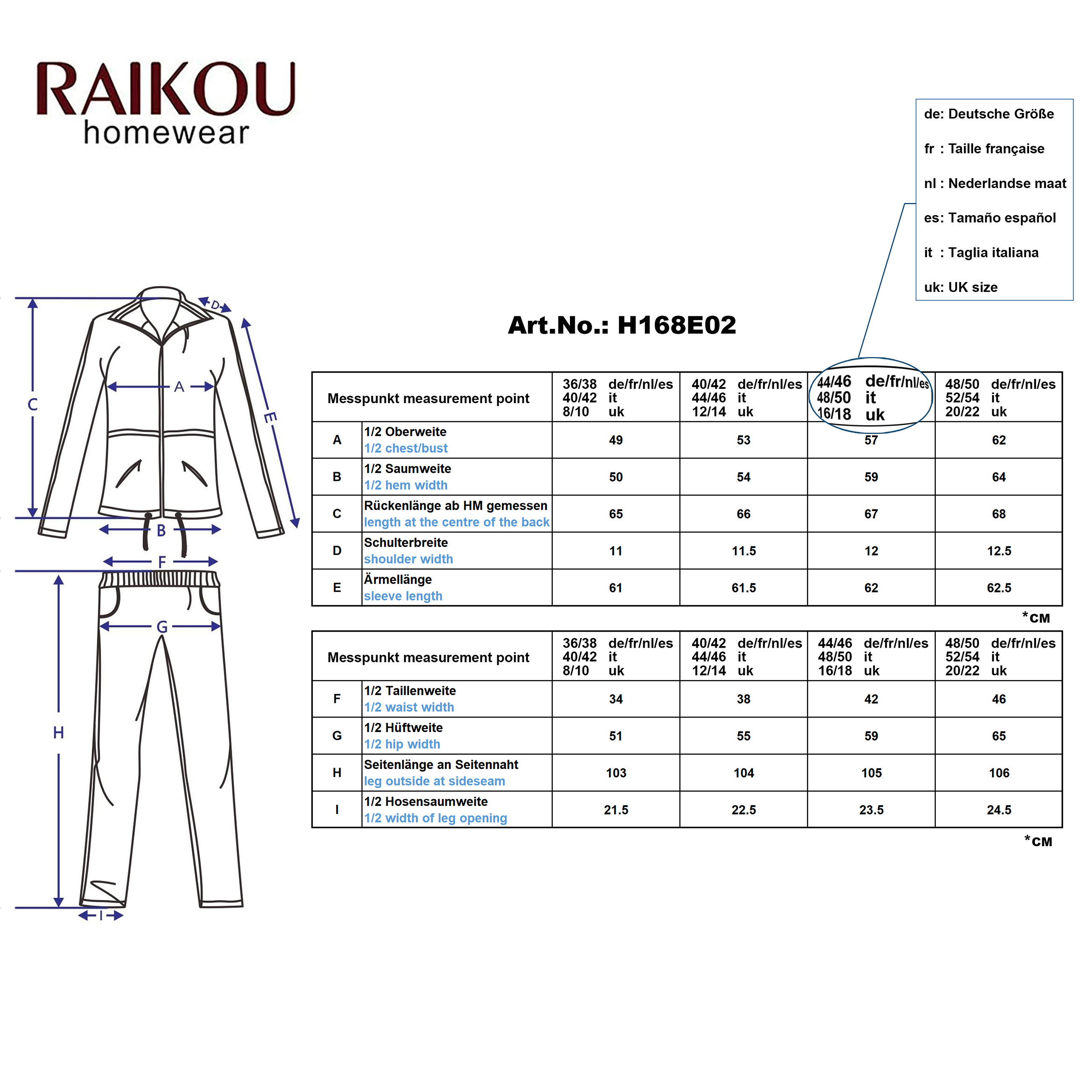 RAIKOU Hausanzug Freizeitanzug Homewear Trainingsanzug mit Reißverschluss,  dezente Ziersteppung, Seilzug im unteren Saum