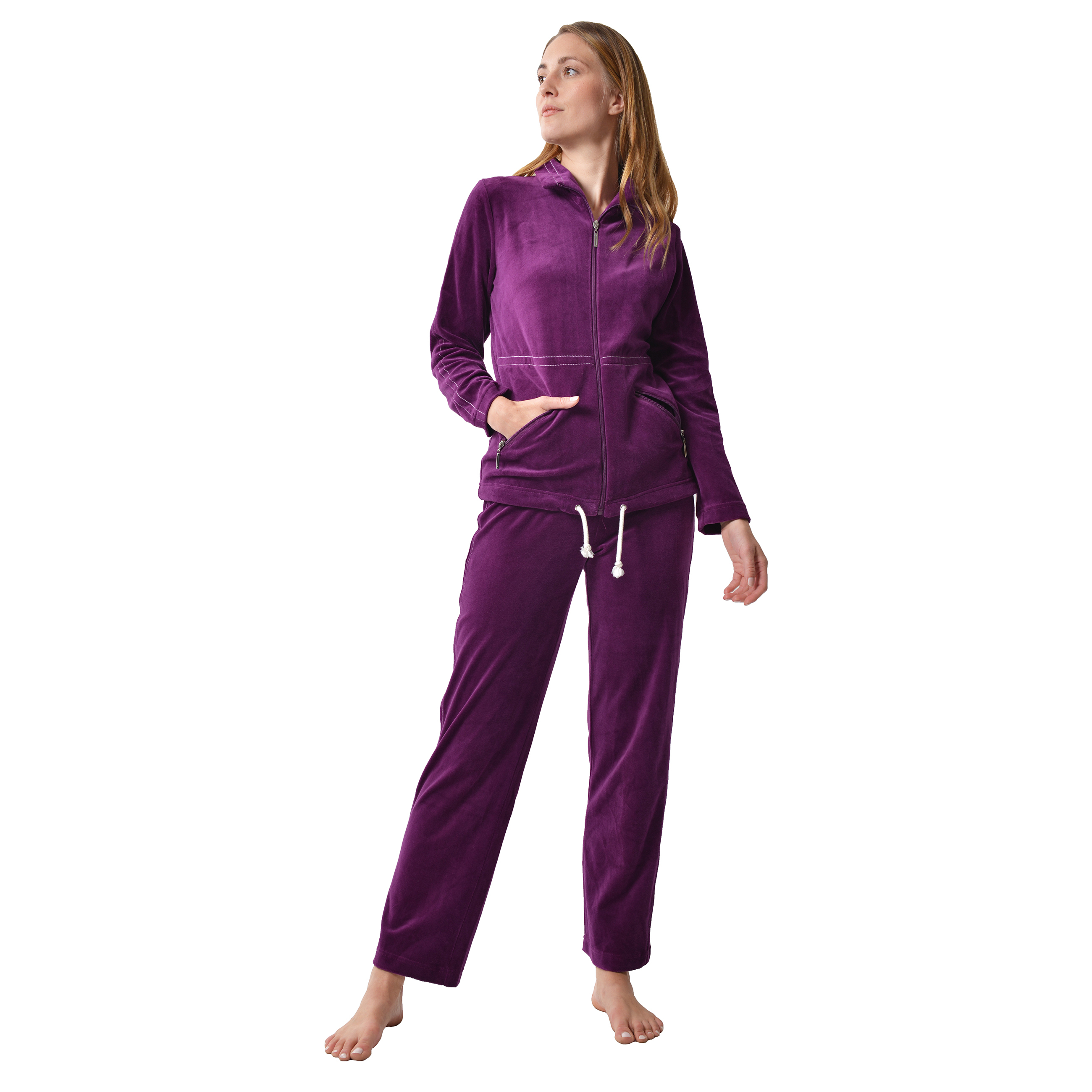 RAIKOU Hausanzug Freizeitanzug Homewear Trainingsanzug mit Reißverschluss,  dezente Ziersteppung, Seilzug im unteren Saum