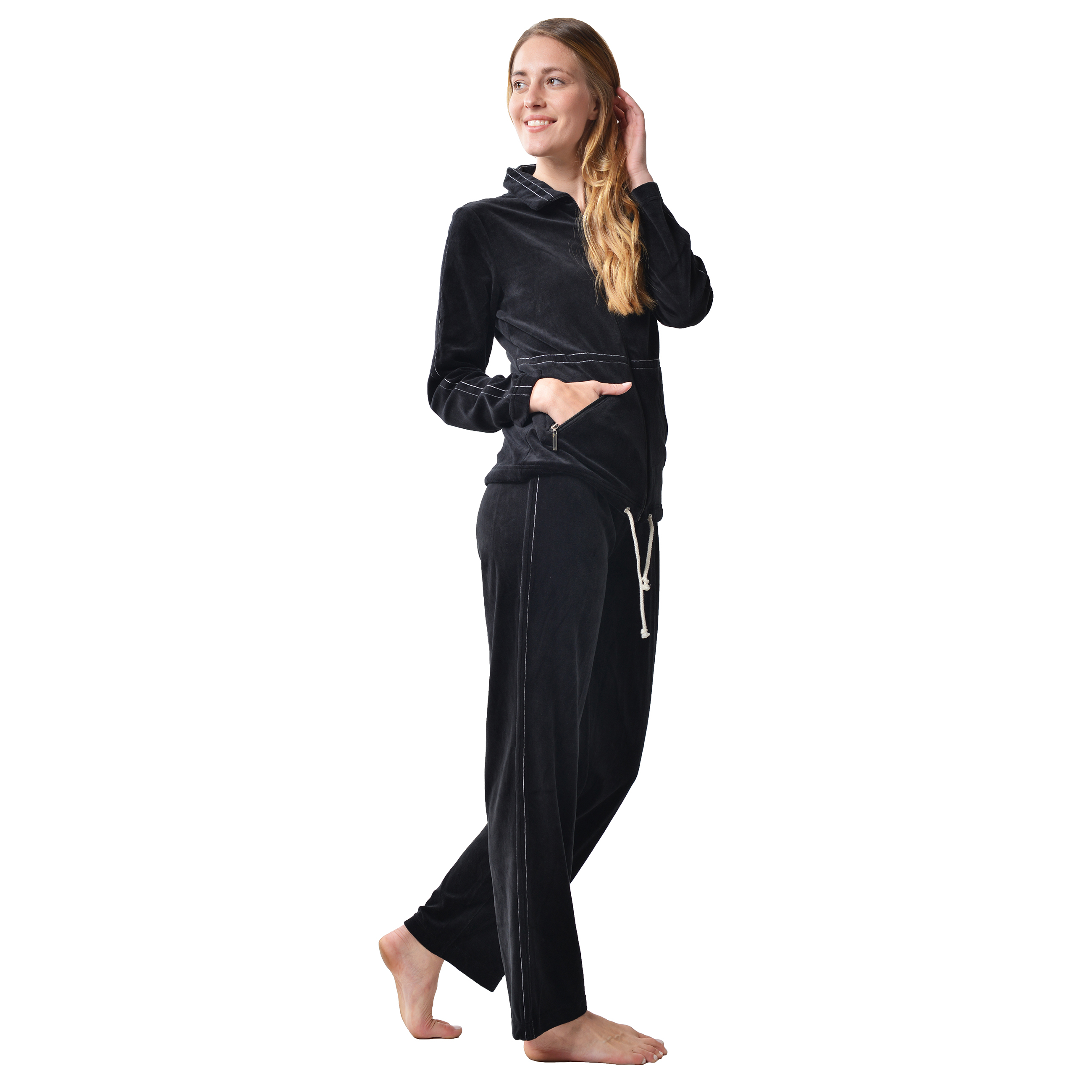 RAIKOU Hausanzug Freizeitanzug Homewear Trainingsanzug mit Reißverschluss,  dezente Ziersteppung, Seilzug im unteren Saum