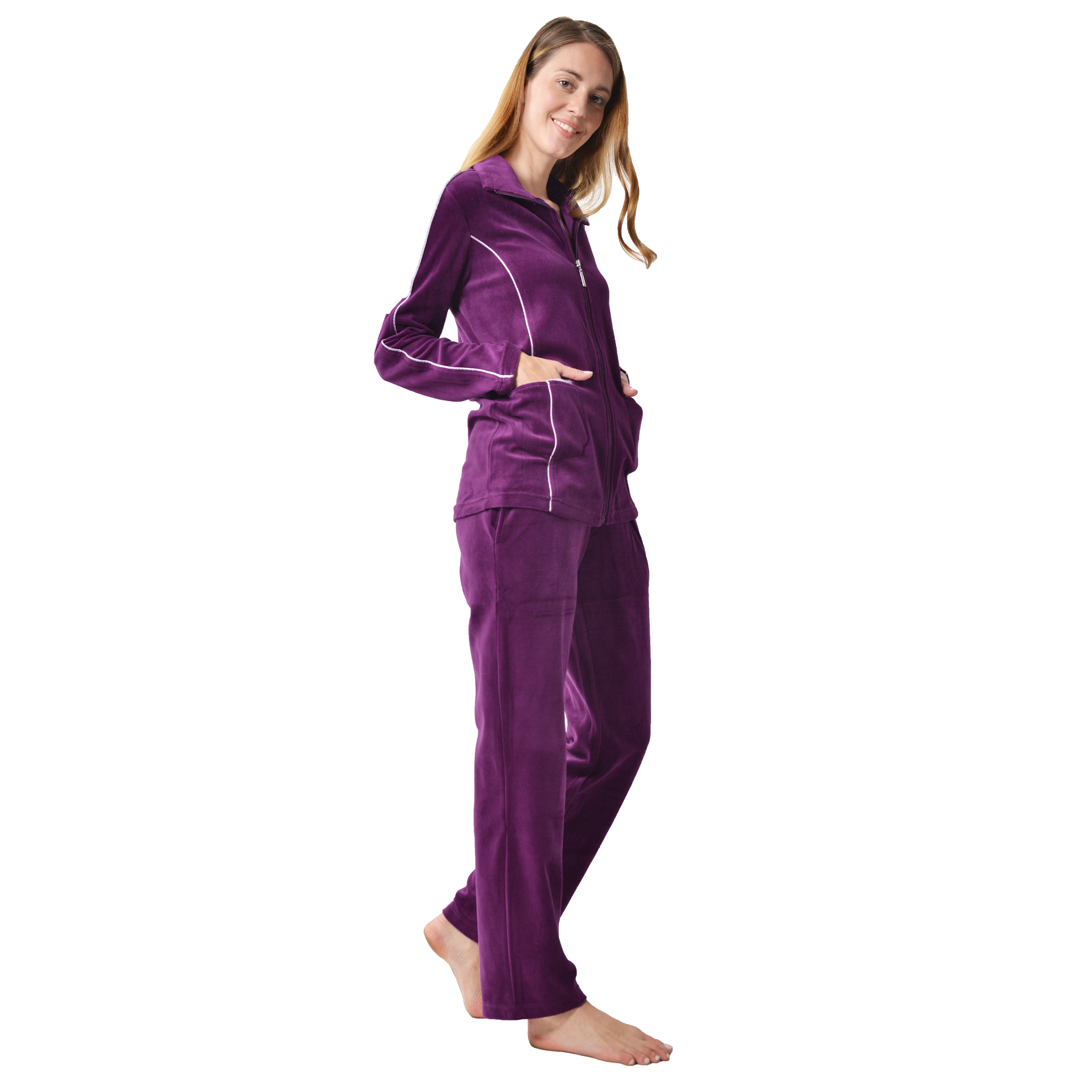 RAIKOU Damen Velours Nicki Freizeitanzug Hausanzug Nicki-Anzug mit Reißverschluss und Satinband