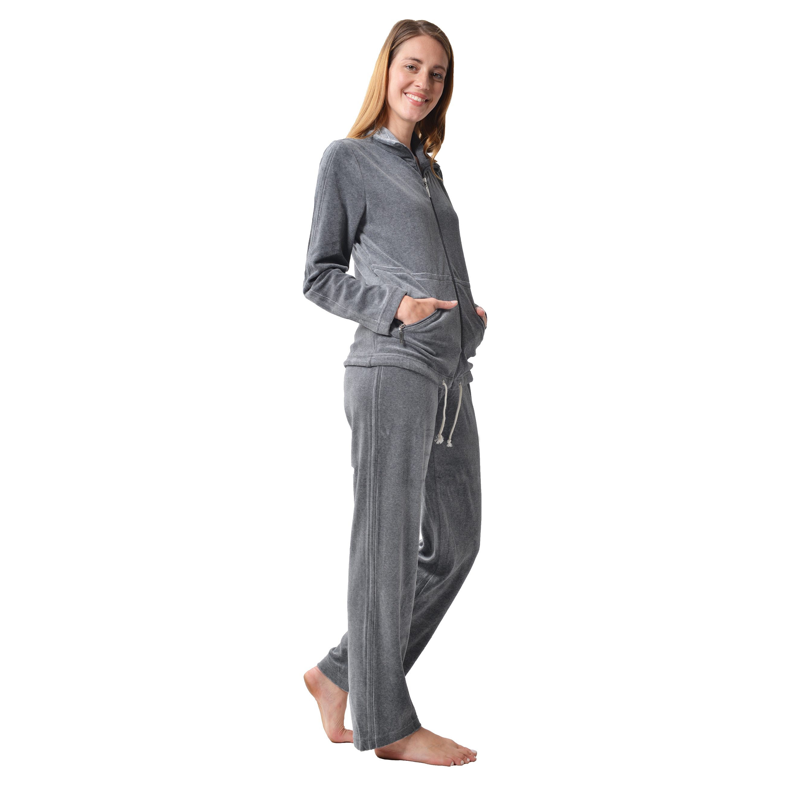 RAIKOU Hausanzug Freizeitanzug Homewear Trainingsanzug mit Reißverschluss,  dezente Ziersteppung, Seilzug im unteren Saum