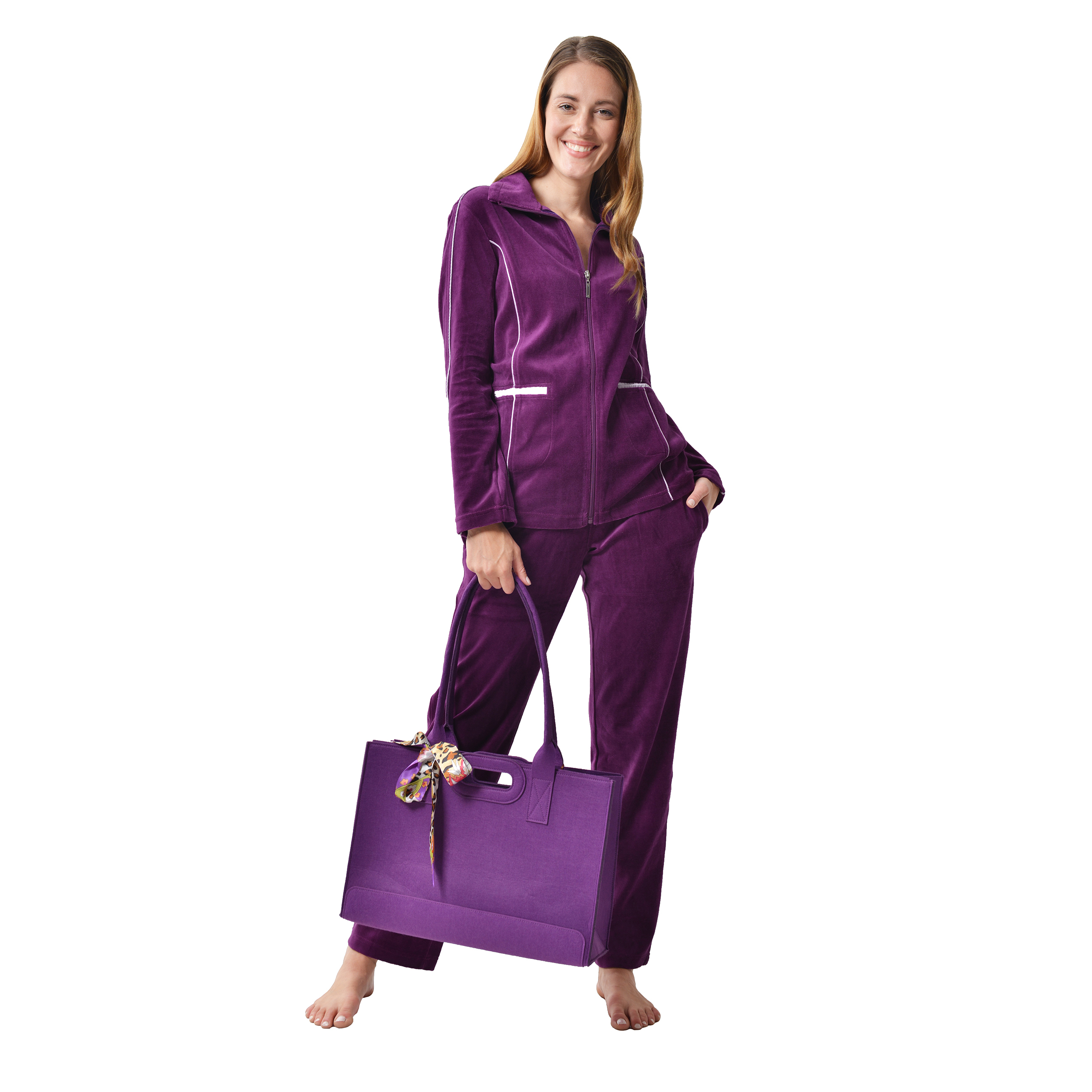 RAIKOU Damen Velours Nicki Freizeitanzug Hausanzug Nicki-Anzug mit Reißverschluss und Satinband