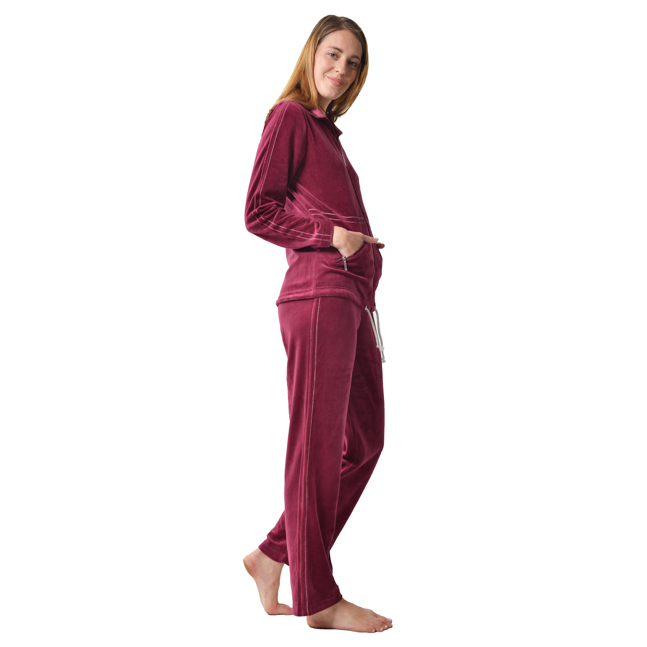 RAIKOU Hausanzug Freizeitanzug Homewear Trainingsanzug mit Reißverschluss,  dezente Ziersteppung, Seilzug im unteren Saum