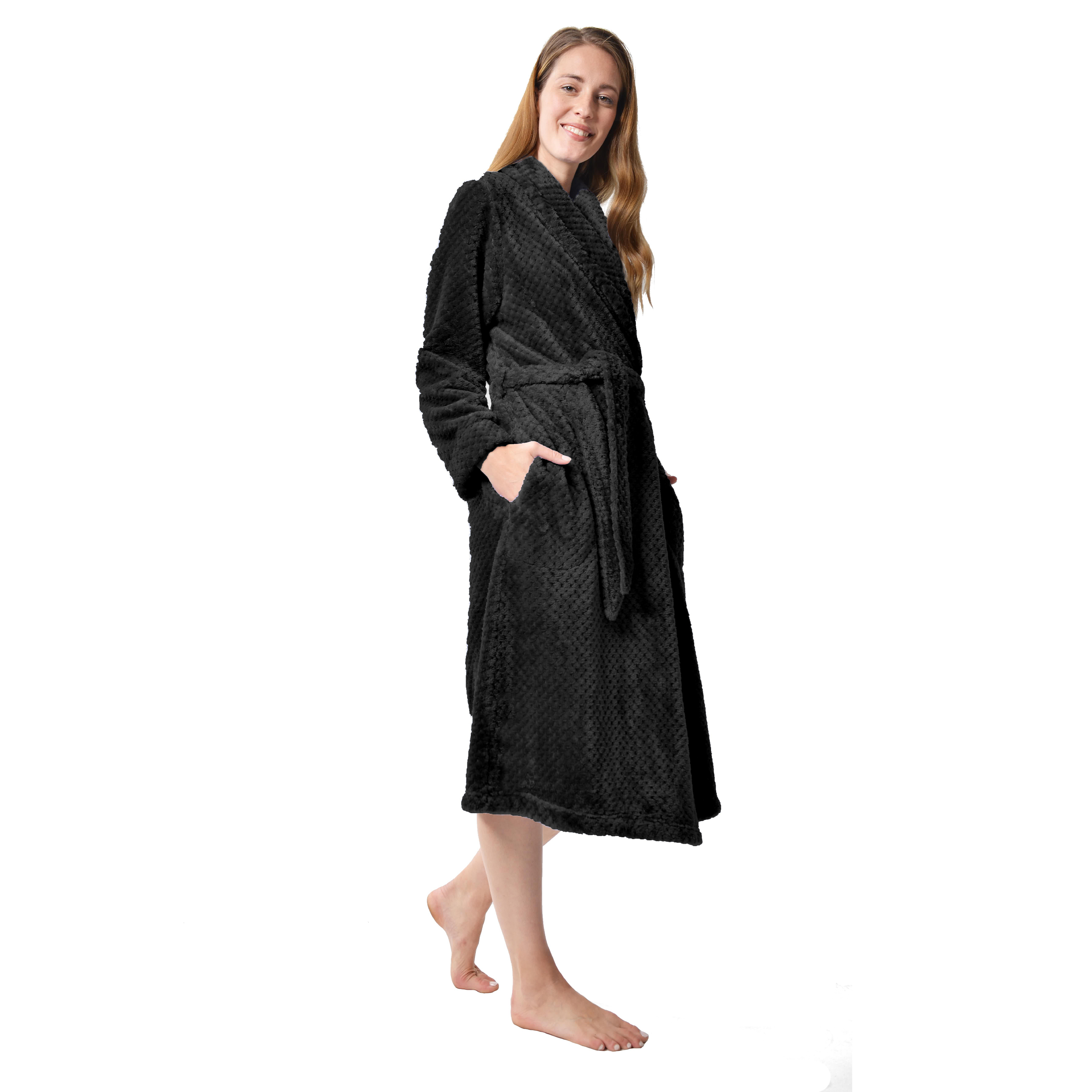 RAIKOU Damen Bademantel Morgenmantel Saunamantel weiches und super flauschiges Coral-Fleece Flausch RelaxKuschelfrottee Microfaser