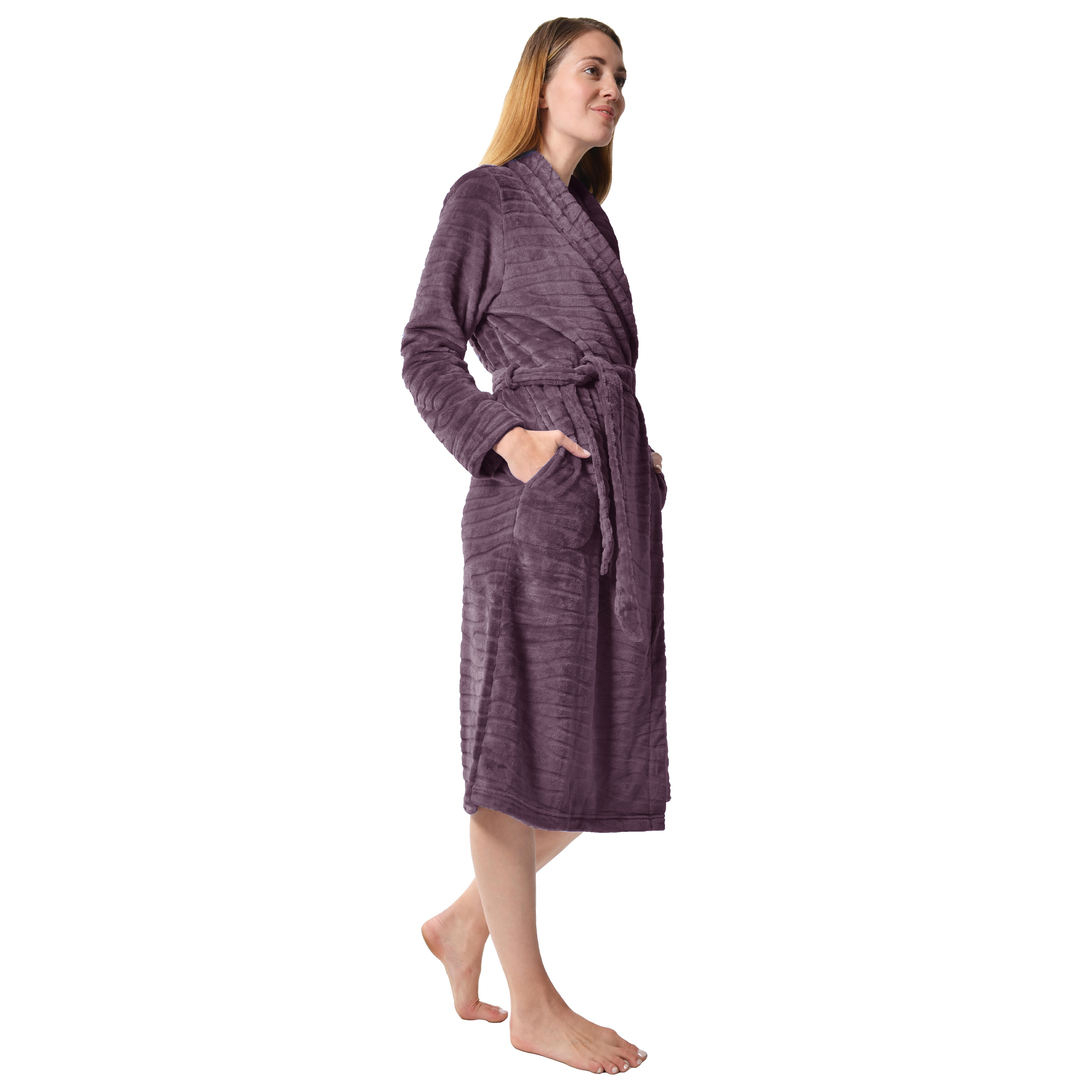 RAIKOU Damen Bademantel Morgenmantel Saunamantel weiches und super flauschiges Coral-Fleece Flausch RelaxKuschelfrottee Microfaser
