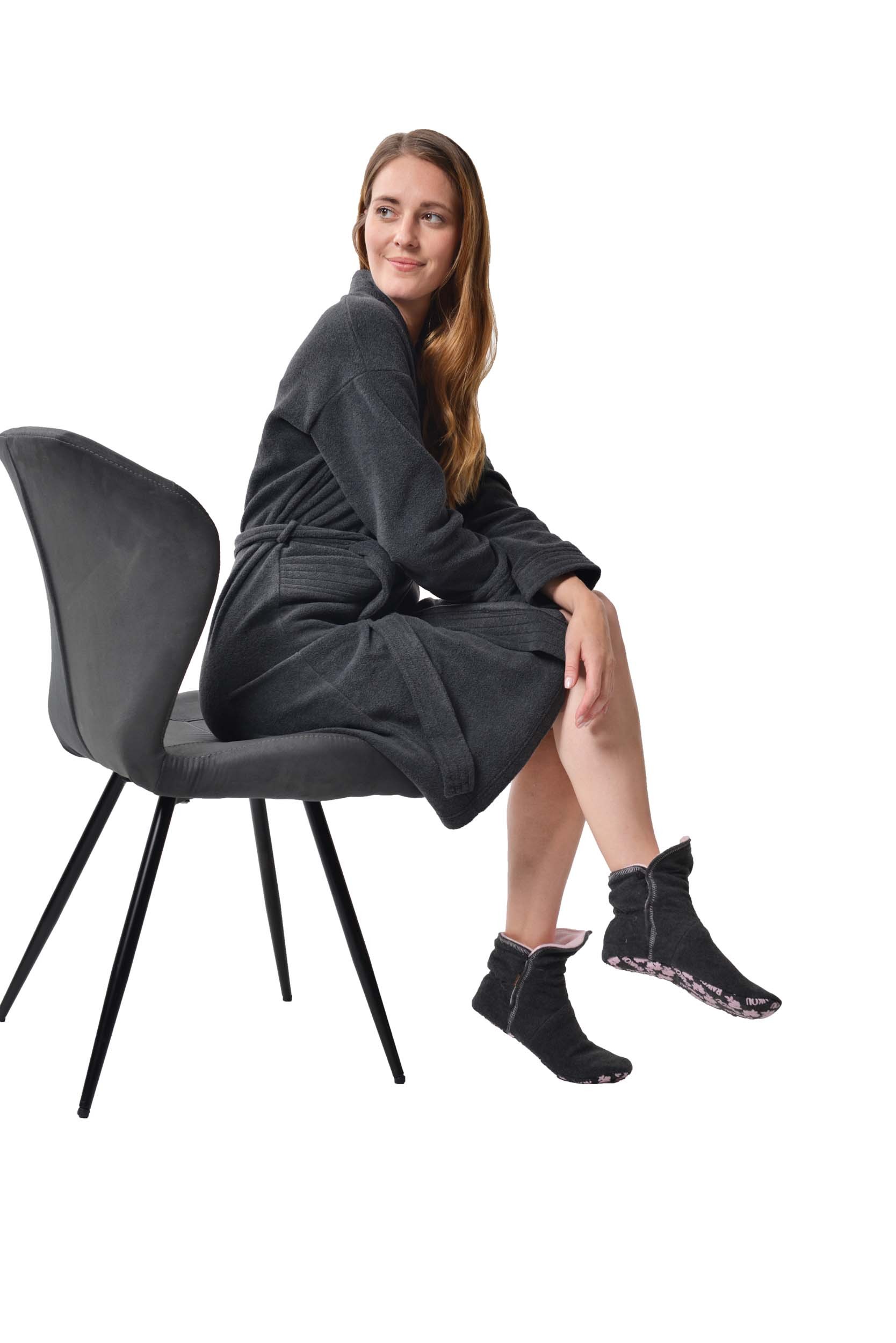 Raikou Damen und Herren Bademantel Fleece Morgenmantel Atmungsaktive Saunamantel mit Gürtel Unisex Hausmantel