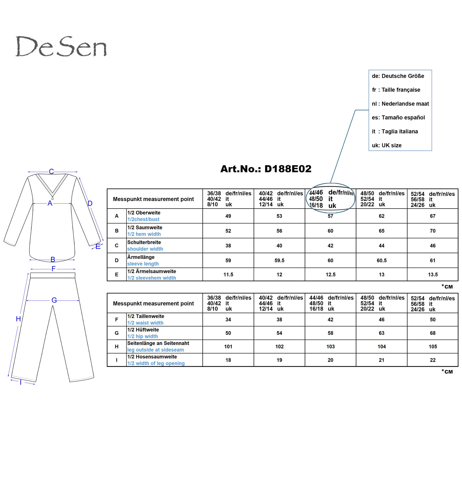 DESEN Damen Deluxe Pyjama aus 100% Baumwolle, Schlafanzug Oberteil, Schlafanzug Hose,  V-Ausschnittoberteil mit Pailletten Strasssteinen und Anhänger