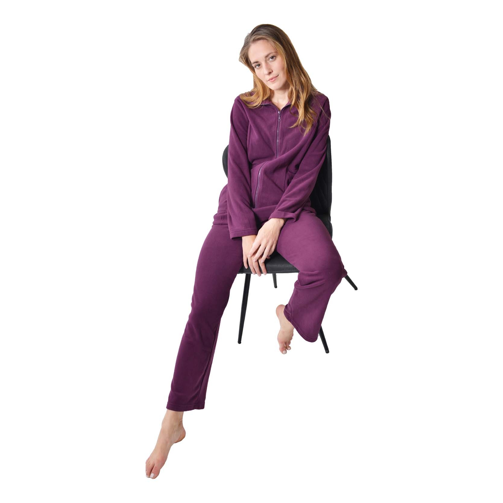 RAIKOU Eleganter Einfarbiger Damen Hausanzug in Micro-Fleece Freizeitanzug mit Reißverschluss