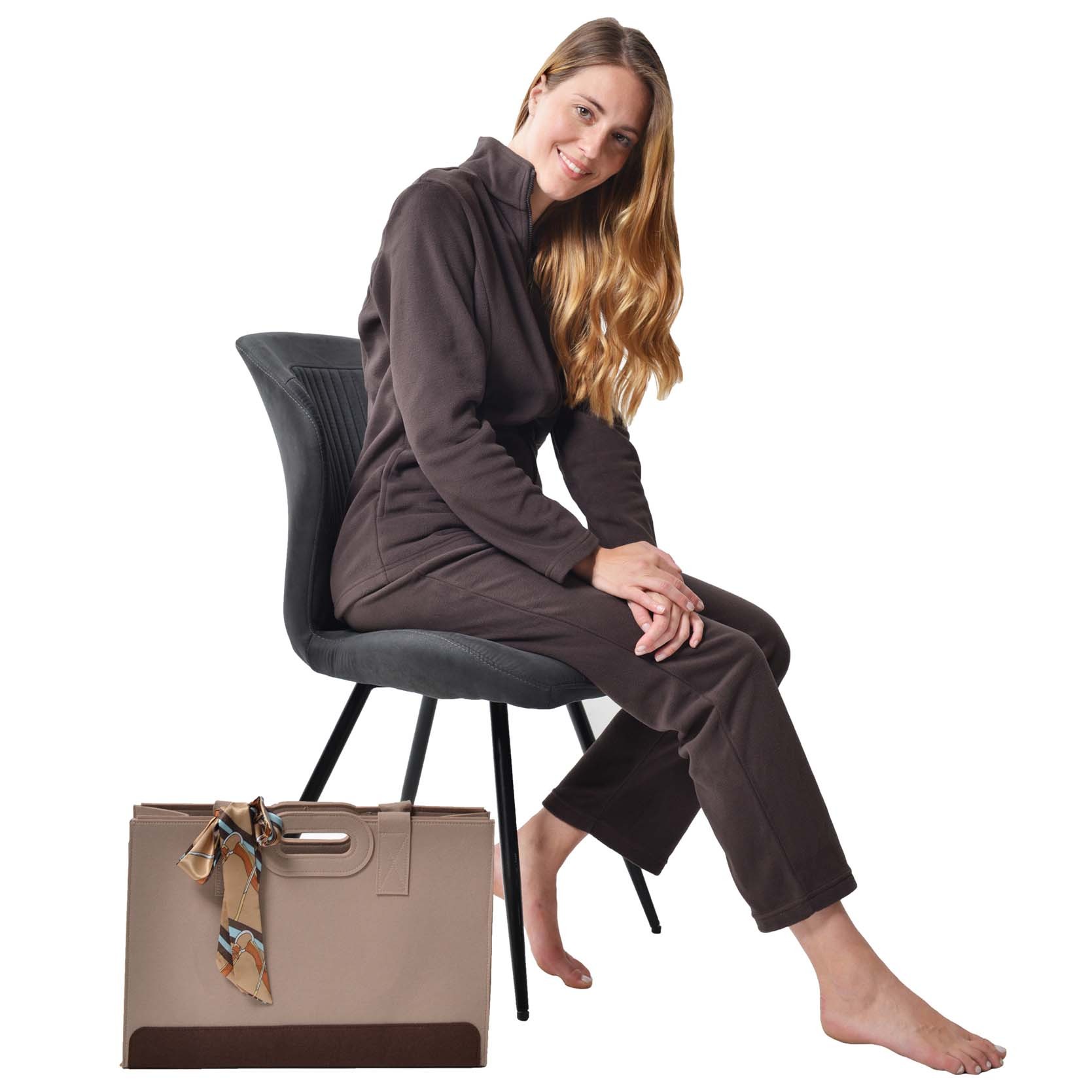 RAIKOU Eleganter Einfarbiger Damen Hausanzug in Micro-Fleece Freizeitanzug mit Reißverschluss