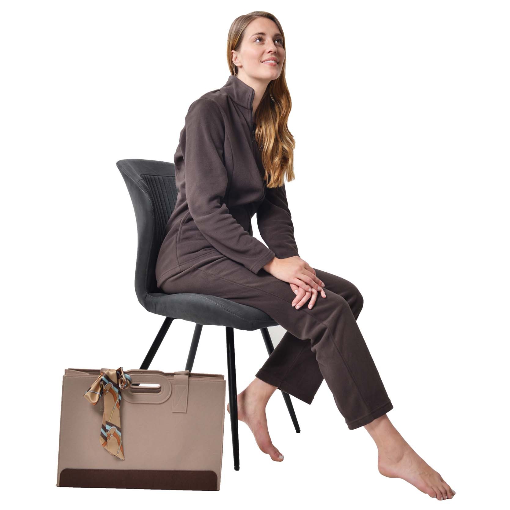 RAIKOU Eleganter Einfarbiger Damen Hausanzug in Micro-Fleece Freizeitanzug mit Reißverschluss