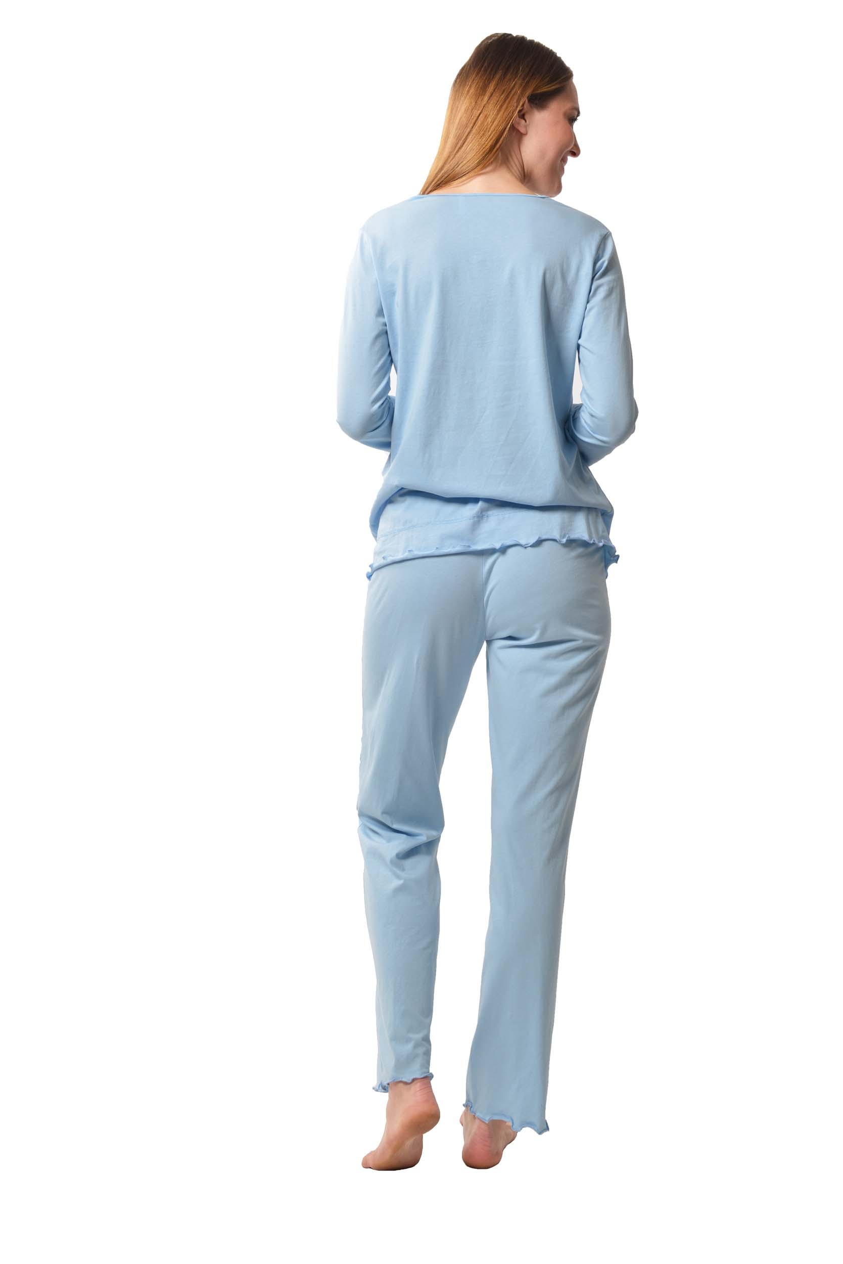 DESEN Damen Deluxe Pyjama aus 100% Baumwolle mit langen Ärmeln, Schlafanzugoberteil mit V-Ausschnitt, Schlafanzughose