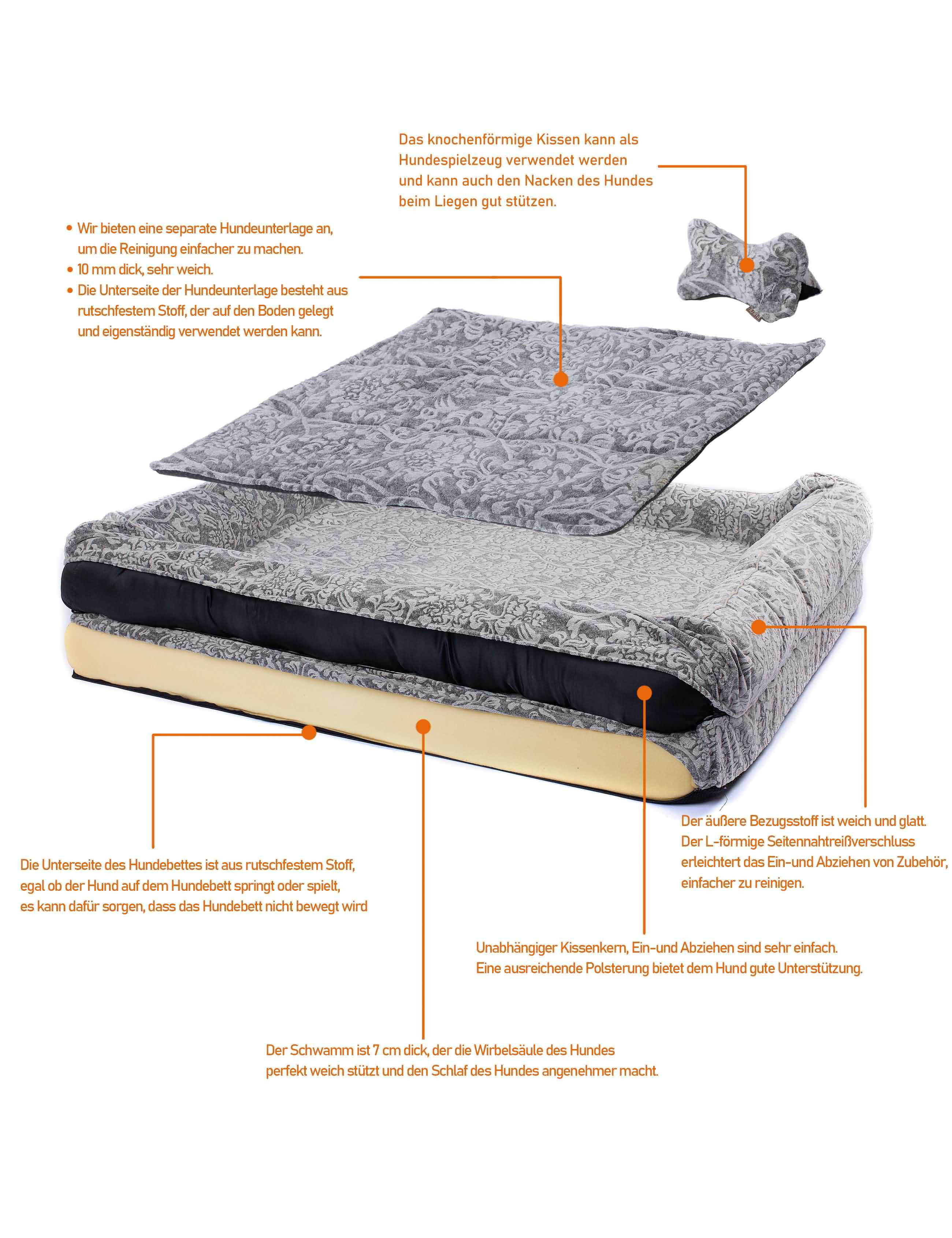 RAIKOU Hundebett mit Abnehmbarem Kissen, gepolstertes waschbares Tierbett  Schlafplatz  Hundekissen Hundesofa Hundemette Tierbedarf