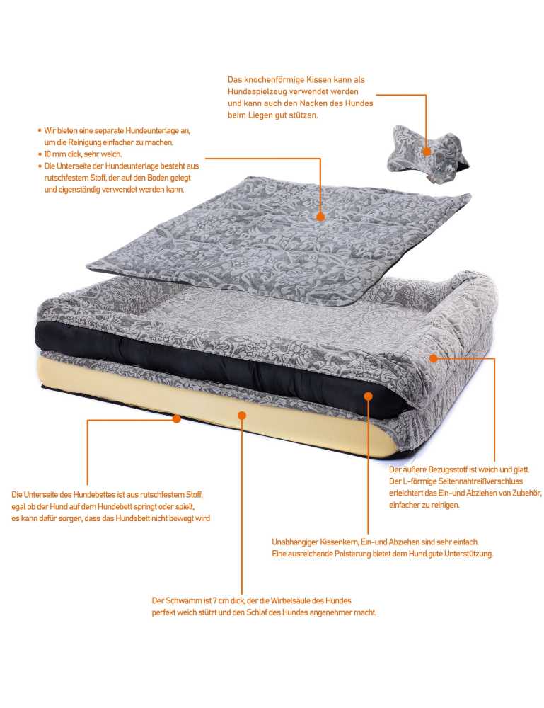 RAIKOU Hundebett mit Abnehmbarem Kissen, gepolstertes waschbares Tierbett  Schlafplatz  Hundekissen Hundesofa Hundemette Tierbedarf