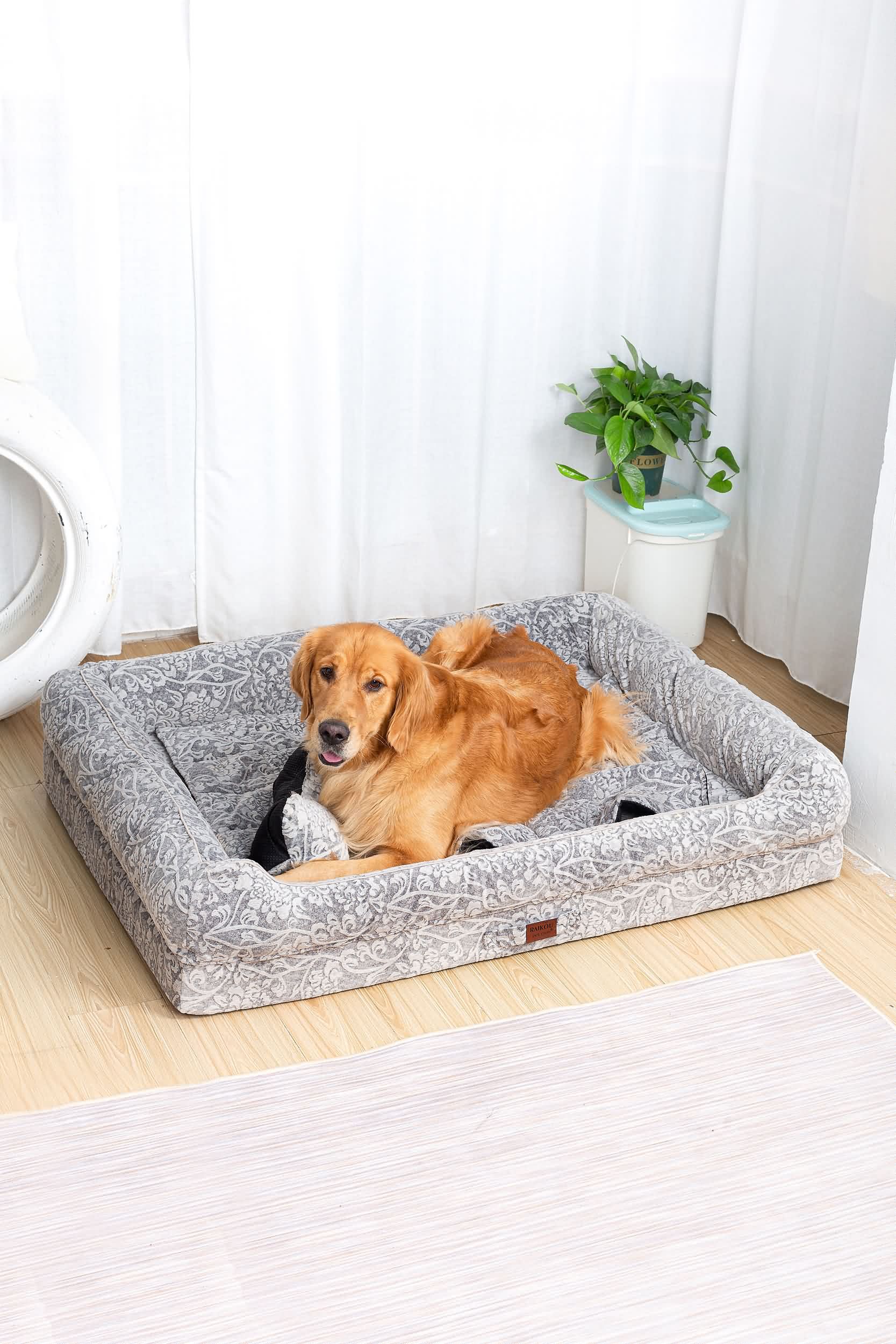 RAIKOU Hundebett mit Abnehmbarem Kissen, gepolstertes waschbares Tierbett  Schlafplatz  Hundekissen Hundesofa Hundemette Tierbedarf