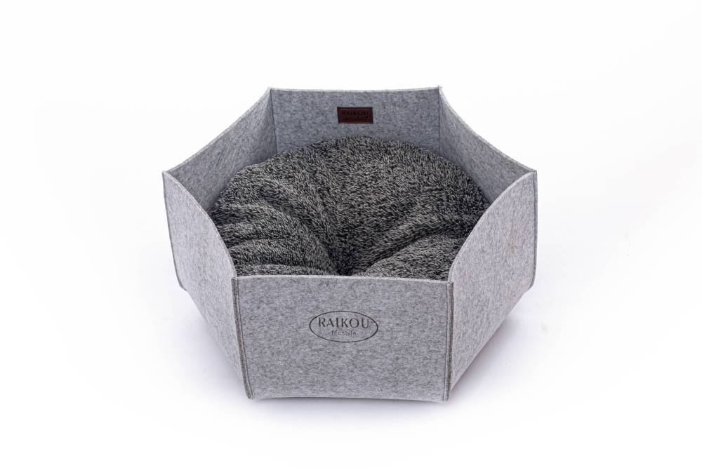 Katzenkorb aus Filz inkl. Kissen. Kuscheliger Rückzugsort und Katzenbett Katzennest, Filzbett, Filzkorb, Haustierbett (HellGrau)