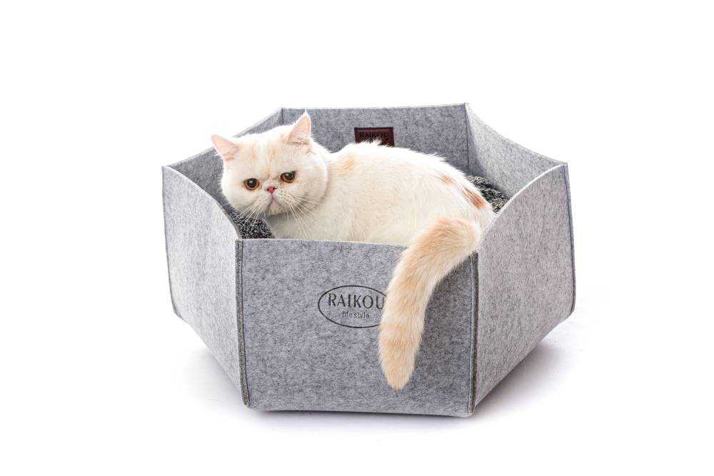Katzenkorb aus Filz inkl. Kissen. Kuscheliger Rückzugsort und Katzenbett Katzennest, Filzbett, Filzkorb, Haustierbett (HellGrau)