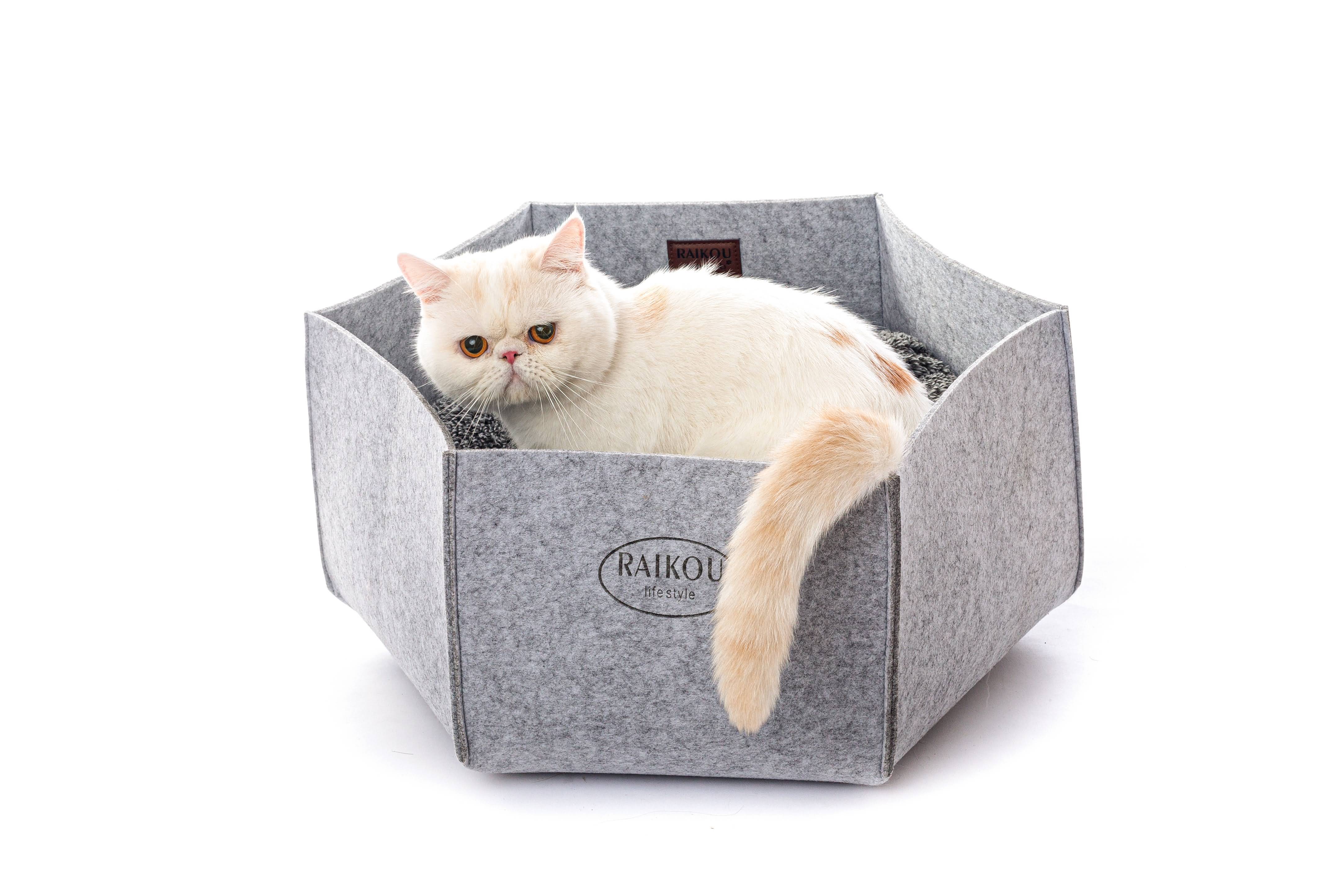 Katzenkorb aus Filz inkl. Kissen. Kuscheliger Rückzugsort und Katzenbett Katzennest, Filzbett, Filzkorb, Haustierbett (HellGrau)