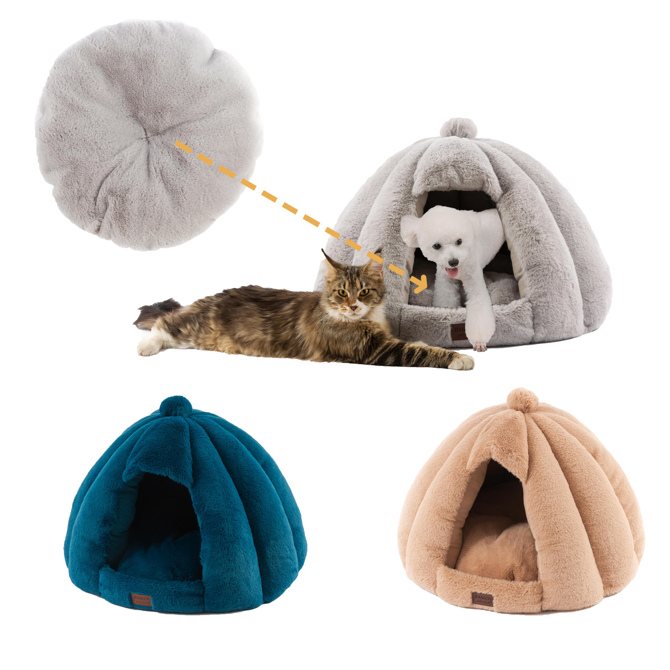 RAIKOU warm kuschelig Haustierhaus Hundehöhle Hundebett, Katzenhöhle, Katzenhaus, Haustier Nest für Katze Hunde Kaninchen für Kleine Katzen und Hunde
