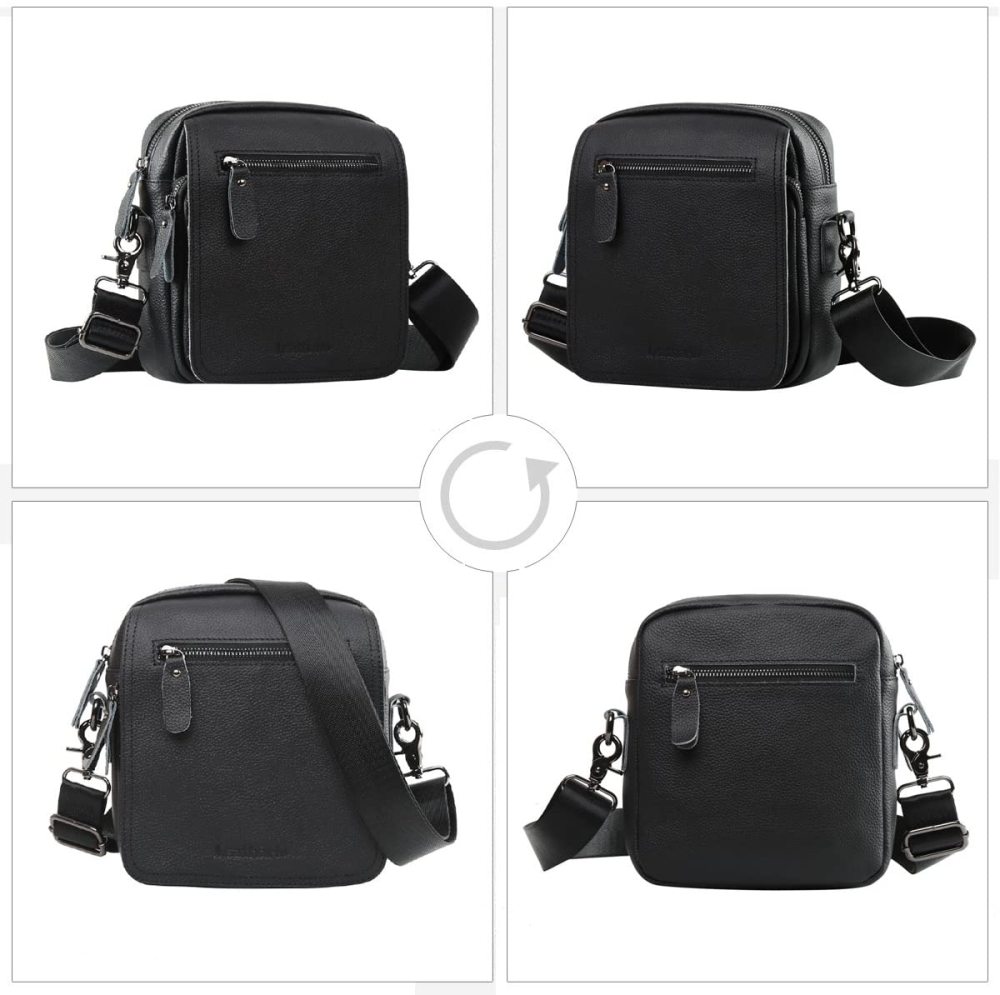 Leder Umhängetasche kleine Schultertasche Messenger Bag mit viel funktionellen Fächern für Herren