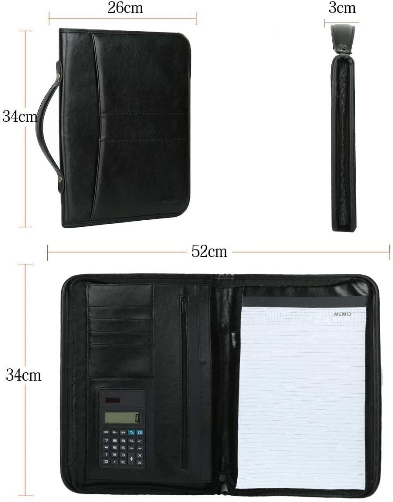 A4 Schreibmappe Portfolio Dokumenten-Mappe Konferenzmappe, Reißverschluss inkl. Schreibblock