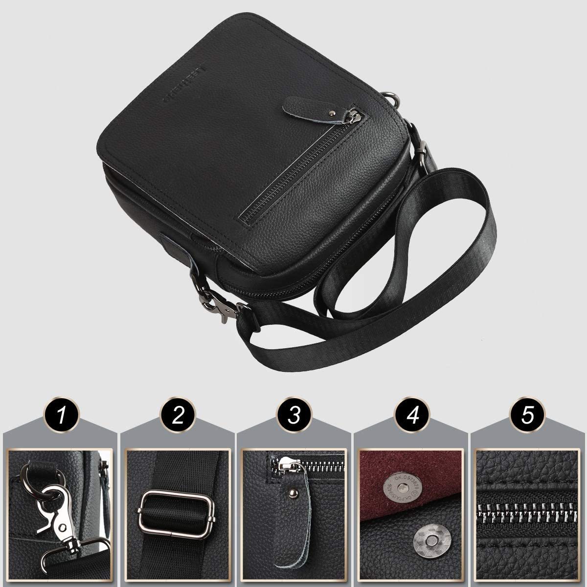 Leder Umhängetasche kleine Schultertasche Messenger Bag mit viel funktionellen Fächern für Herren
