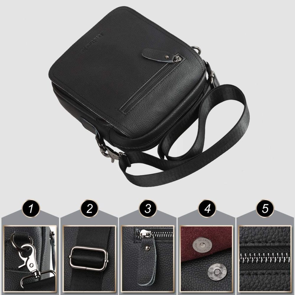 Leder Umhängetasche kleine Schultertasche Messenger Bag mit viel funktionellen Fächern für Herren