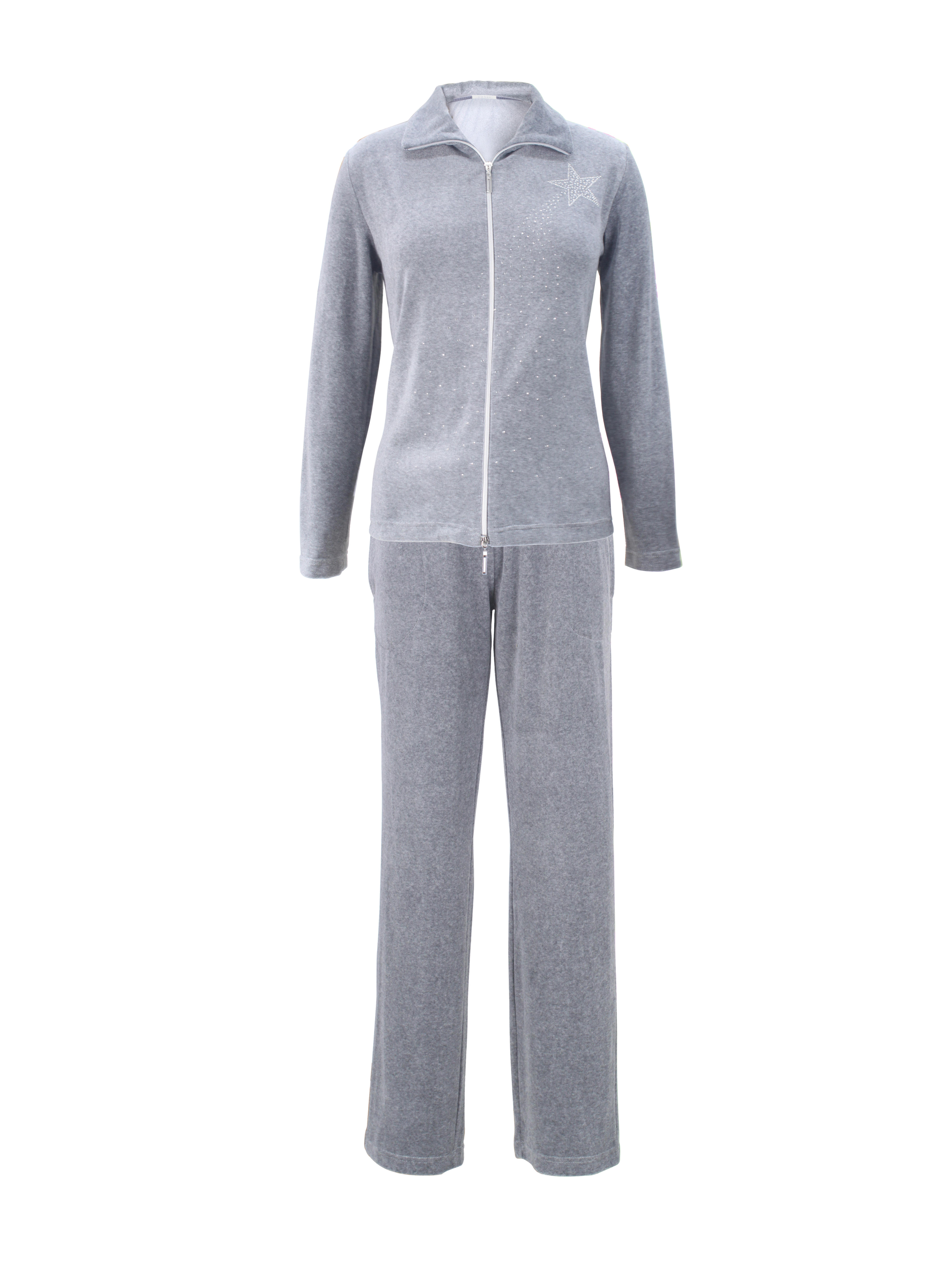 DESEN Damen Velours Nicki Freizeitanzug Fitnessanzug Hausanzug Jogginganzug Nicki-Anzug mit Reißverschluss und Glitzersteinen