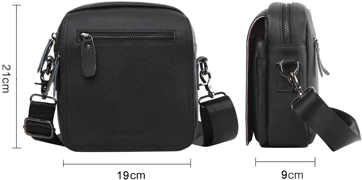 Leder Umhängetasche kleine Schultertasche Messenger Bag mit viel funktionellen Fächern für Herren