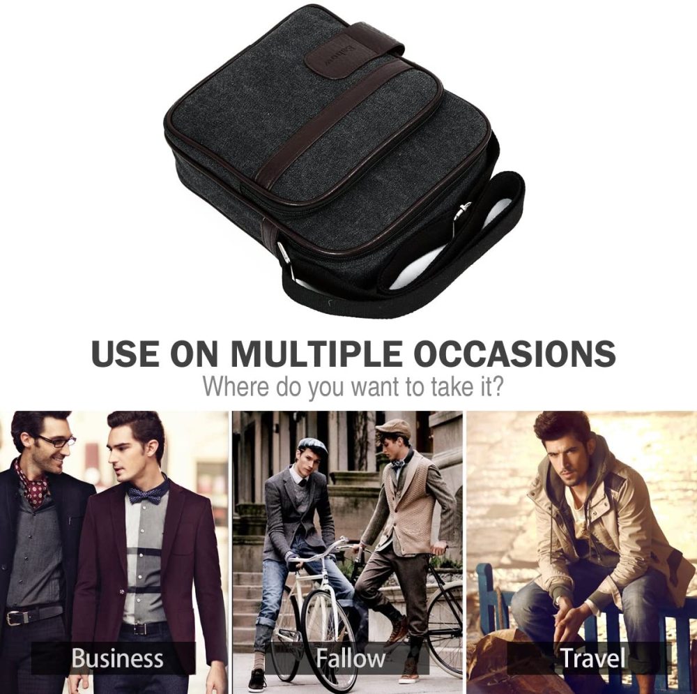 Herren Canvas Umhängetasche klein Schultertasche Damen Herren Mini Tasche Retro Cross Body Tasche Handtasche mit vielen Fächern schwarz