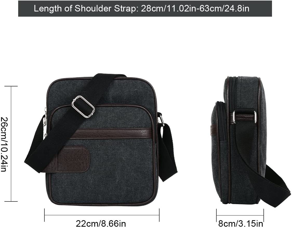 Herren Canvas Umhängetasche klein Schultertasche Damen Herren Mini Tasche Retro Cross Body Tasche Handtasche mit vielen Fächern schwarz