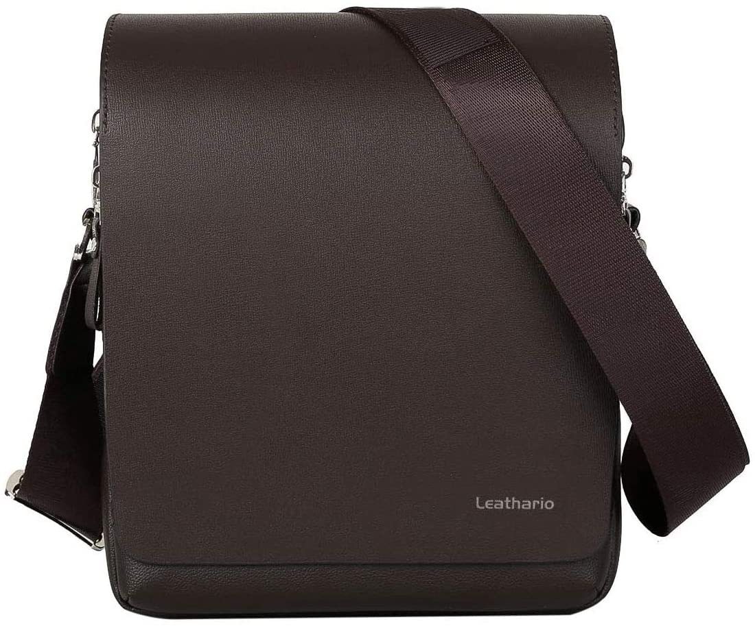 Herren Umhängetasche PU Leder Schultertasche Herrentasche mit Großer Kapazität für Alltag Freizeit Arbeit Schwarz