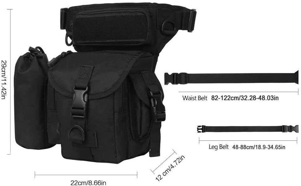 Beintasche Motorrad Hüfttasche für Damen & Herren klein leicht wasserdicht Schwarz/Braun aus Nylon/Canvas zum Radfahren Outdoor Sport