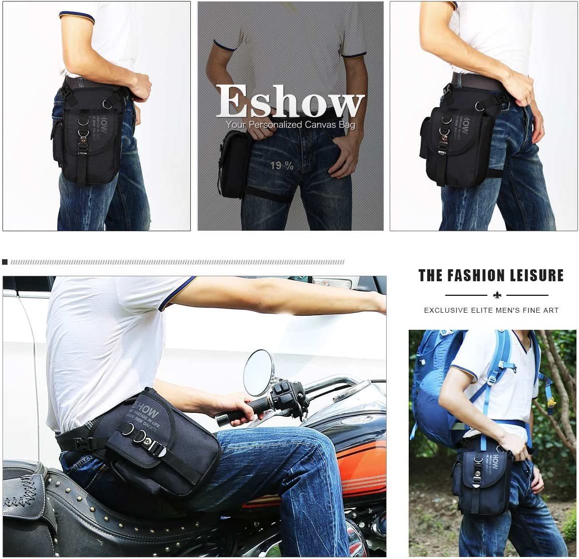 Beintasche Motorrad Hüfttasche für Damen & Herren klein leicht wasserdicht Schwarz/Braun aus Nylon/Canvas zum Radfahren Outdoor Sport