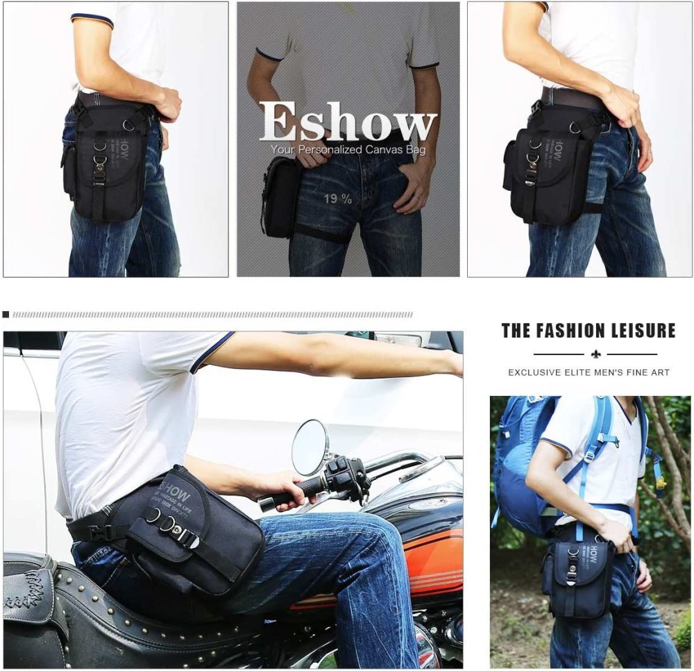 Beintasche Motorrad Hüfttasche für Damen & Herren klein leicht wasserdicht Schwarz/Braun aus Nylon/Canvas zum Radfahren Outdoor Sport