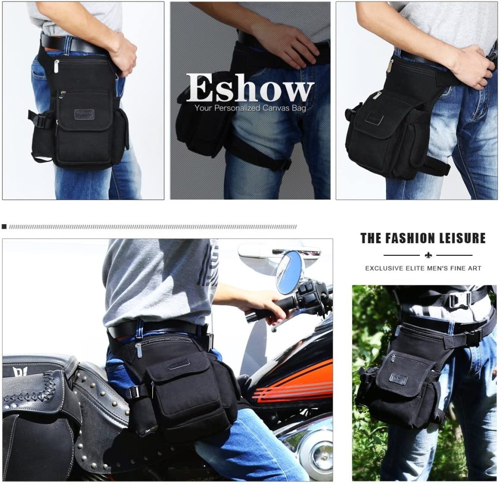 Beintasche Motorrad Hüfttasche für Damen & Herren klein leicht wasserdicht Schwarz/Braun aus Nylon/Canvas zum Radfahren Outdoor Sport