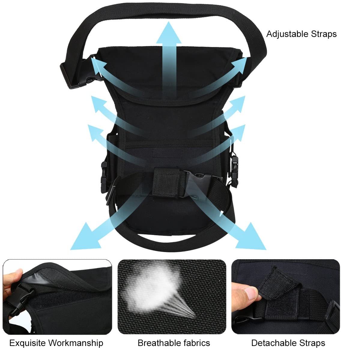 Beintasche Motorrad Hüfttasche für Damen & Herren klein leicht wasserdicht Schwarz/Braun aus Nylon/Canvas zum Radfahren Outdoor Sport