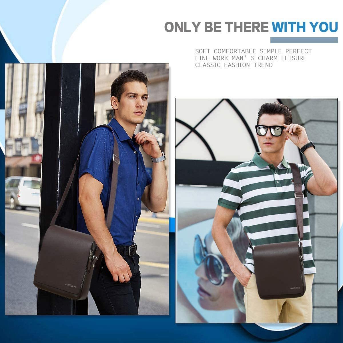 Herren Umhängetasche PU Leder Schultertasche Herrentasche mit Großer Kapazität für Alltag Freizeit Arbeit Schwarz