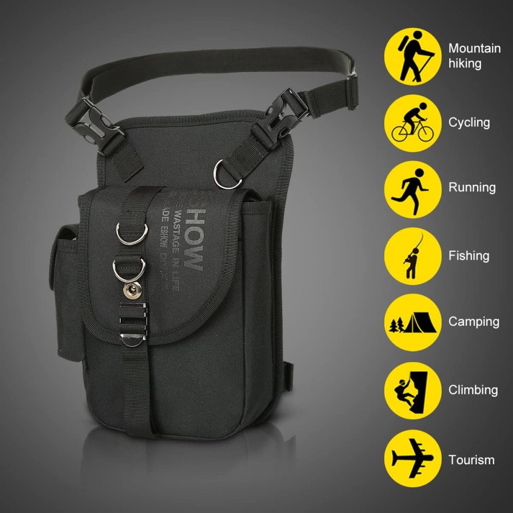 Beintasche Motorrad Hüfttasche für Damen & Herren klein leicht wasserdicht Schwarz/Braun aus Nylon/Canvas zum Radfahren Outdoor Sport