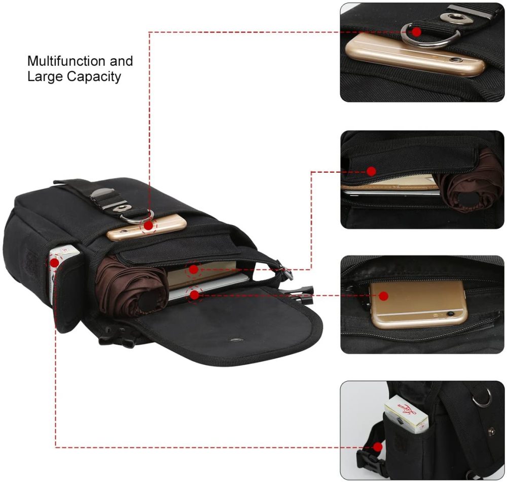 Beintasche Motorrad Hüfttasche für Damen & Herren klein leicht wasserdicht Schwarz/Braun aus Nylon/Canvas zum Radfahren Outdoor Sport