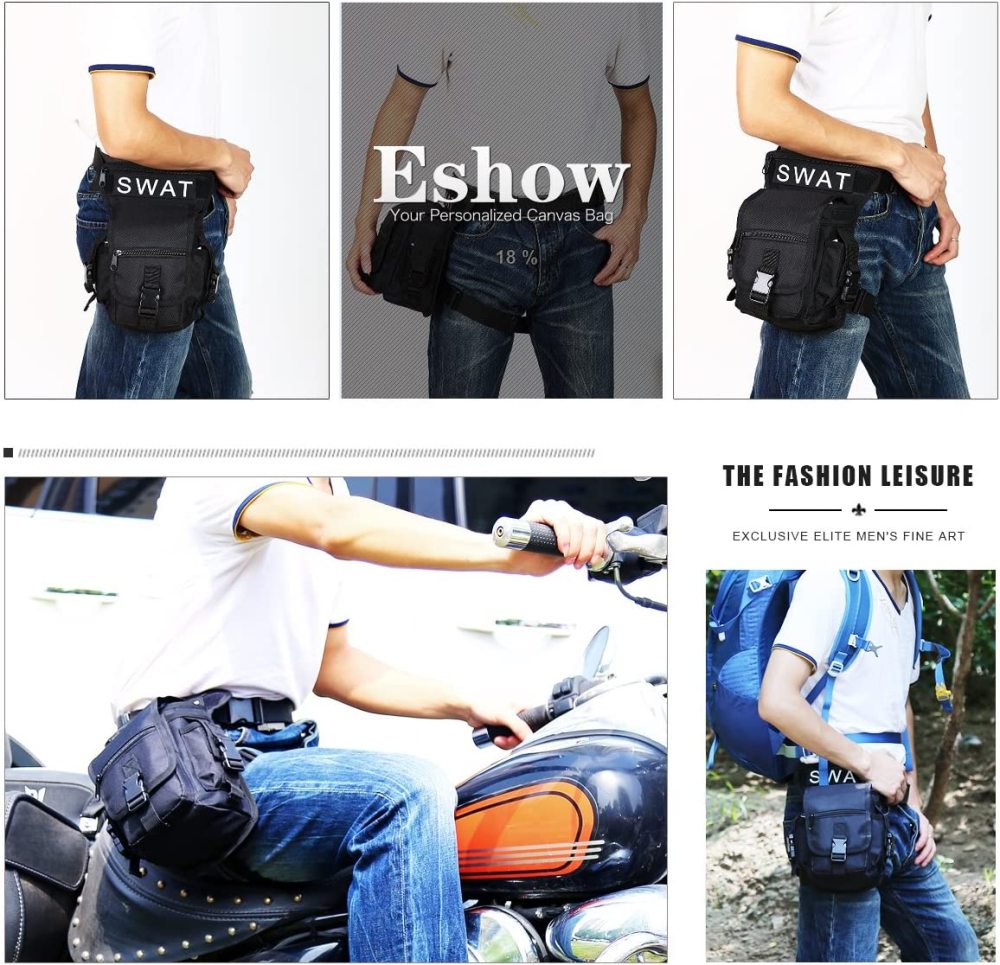 Beintasche Motorrad Hüfttasche für Damen & Herren klein leicht wasserdicht Schwarz/Braun aus Nylon/Canvas zum Radfahren Outdoor Sport