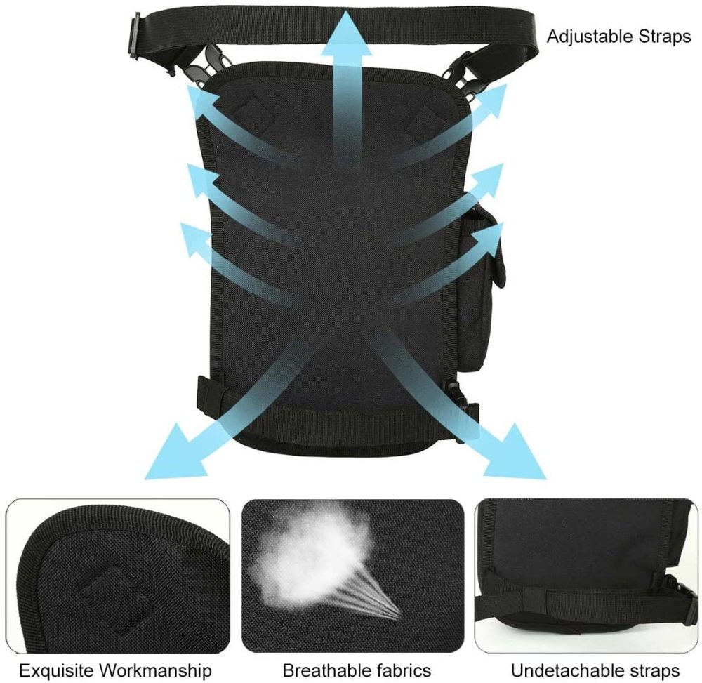 Beintasche Motorrad Hüfttasche für Damen & Herren klein leicht wasserdicht Schwarz/Braun aus Nylon/Canvas zum Radfahren Outdoor Sport