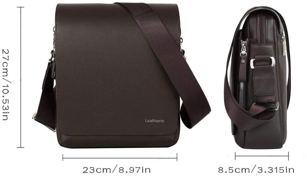 Herren Umhängetasche PU Leder Schultertasche Herrentasche mit Großer Kapazität für Alltag Freizeit Arbeit Schwarz